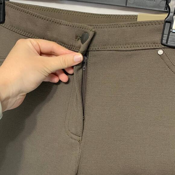 Chico's Ponte Faux Pocket Slim Leg Stretch Pants NWT 00 Short (XS) Brown Green - Picture 5 of 8